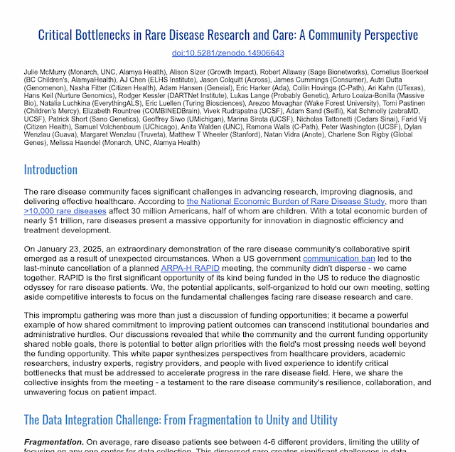 Critical Bottlenecks in Rare Disease Research and Care: A Community Perspective